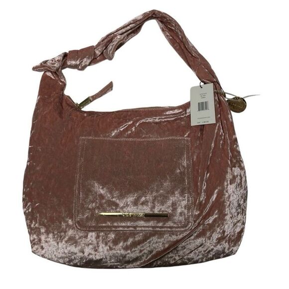 Steve Madden pink crushed velvet hobo bow shoulder bag NEW - Picture 1 of 7